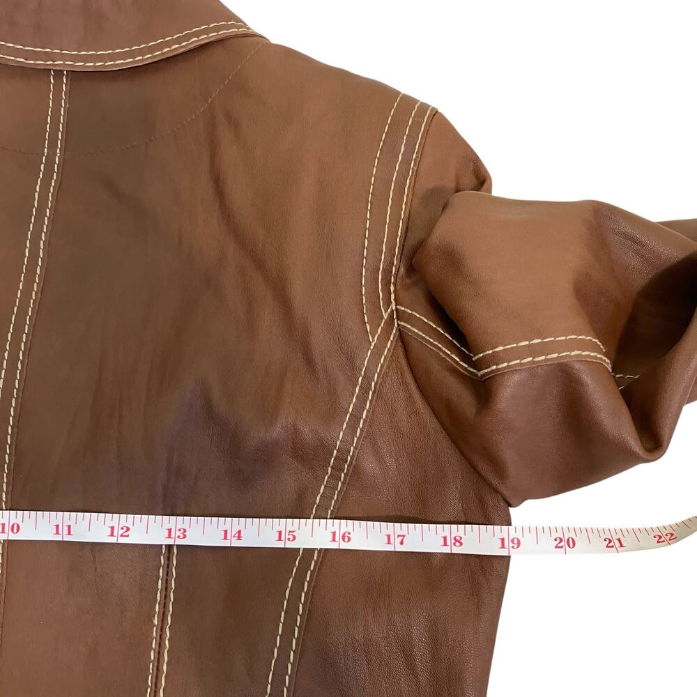 Cabi Vintage Y2K Chocolate Brown Leather Jacket Blazer Retro 70s Button-front - Picture 15 of 16